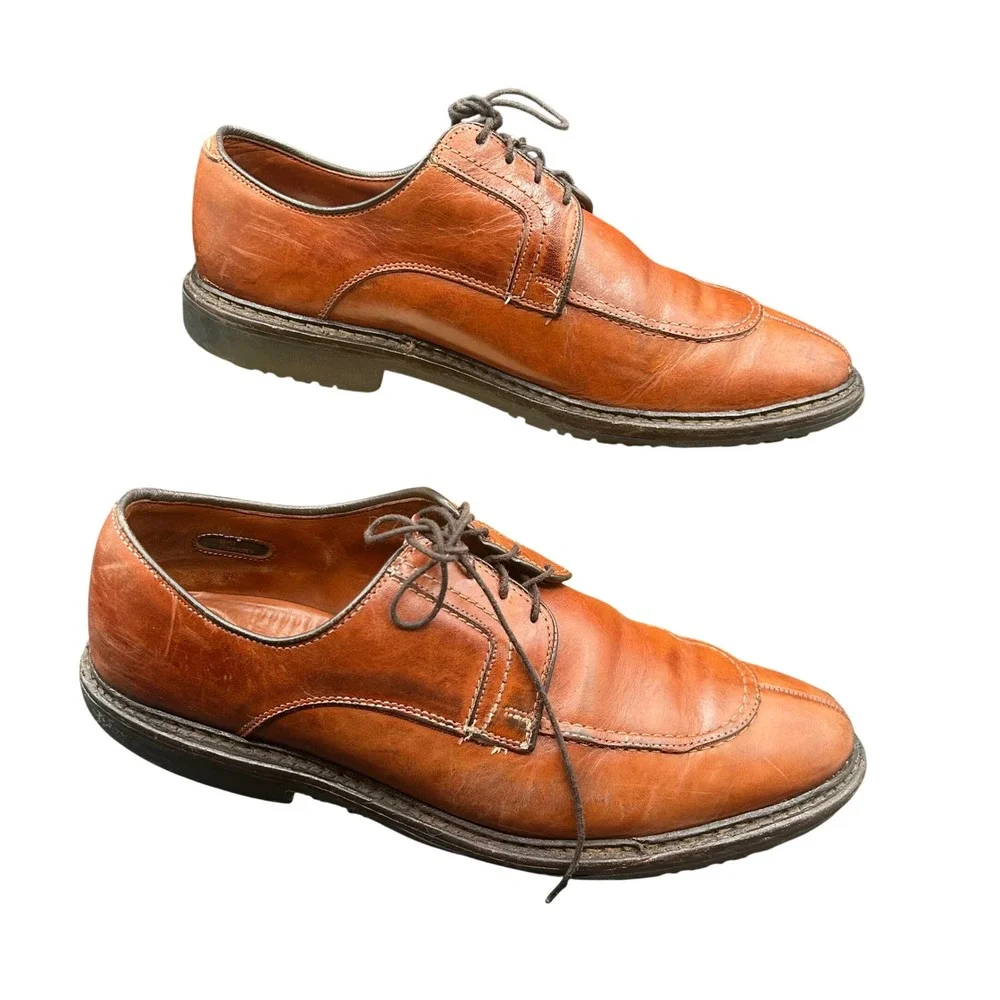 Allen Edmonds Malone Men 10 D Cognac Brown Leather Split Toe Derby Shoes‎ 8888